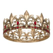 Jóias SWEETV Antique Gold King Crown Red Crystal
