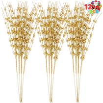 Joiedomi Christmas Gold Glitter Berry Stems 12 unidades 43 cm