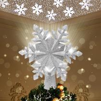 Joiedomi Christmas Tree Toppers, 3D Hollow Snowflake Tree Topper com luzes giratórias do projetor LED para decorações de árvores de Natal, decoração interior de festa de natal (branco)