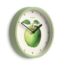 JONES CLOCKS Relógio de Parede Fruta Redondo Pequeno 20 cm Verde Ilustração Botânica de Maçã Ideal para Cozinha e Sala de Jantar