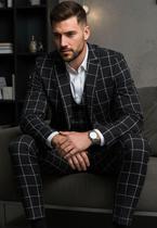 Jordhan Alta Costura Poliviscose Xadrez Preto Terno Masculino Alfaiataria Premium Príncipe de Gales