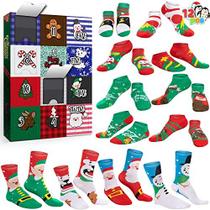 Joyin 2022 Calendário do Advento de Natal inclui 12 pares de meias a granel para mulheres, calendário de contagem regressiva de meias de algodão quente de Natal com 8 meias de corte baixo e meias altas de 4 joelhos para festa de Natal Favor Gift Holida