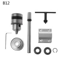 JTO/B10/B12/B16 Furadeira elétrica No Power Spindle Assembly DIY Woodworking Cutting Grinding Small Lathe Trimming Belt Drill Chuck Accessories Kit - Com grampo de broca B12