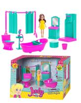 Judy banheiro c/ Boneca e Acessórios Brinquedo Menina Casinha - Samba Toys