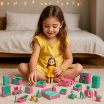 Judy Home Casinha Completa Infantil Com 34 Itens Boneca Pets Quarto Sala Banheiro E Cozinha