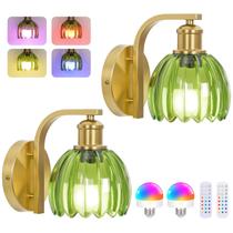 Juego de 2 Apliques de Pared VerRon con Vidrio Verde y LED Inalámbricos Juego de 2 Apliques de Pared VerRon con Vidrio Verde y LED Inalámbricos