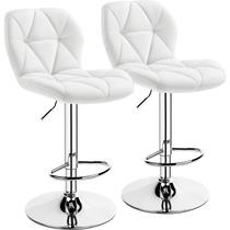 Juego de 2 Taburetes Ajustables de Cuero Sintético PU Blanco Yaheetech
