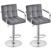 Juego de 2 Taburetes de Bar Giratorios Ajustables Yaheetech en Terciopelo Gris