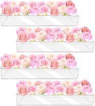 Juego de 4 jarrones acrílicos con flores, 40x10x6 cm, 64 orificios