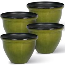 Juego de 4 Macetas Redondas de Plástico Verde Worth Garden de 30 cm de Altura Juego de 4 Macetas Redondas de Plástico Verde Worth Garden de 30 cm de Altura