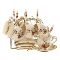 Juego de 6 Tazas de Té YOLIFE de Cerámica Marfil con Flores, 240 ml Juego de 6 Tazas de Té YOLIFE de Cerámica Marfil con Flores, 240 ml