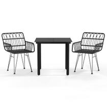 Juego de comedor para patio Casafoyer de 3 piezas en ratán sintético negro Juego de comedor para patio Casafoyer de 3 piezas en ratán sintético negro