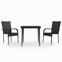 Juego de comedor para patio Casafoyer de 3 piezas negro con tablero de vidrio Juego de comedor para patio Casafoyer de 3 piezas negro con tablero de vidrio
