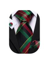 Juego de Corbata Barry.Wang a Rayas y Cuadros de Seda Clásica para Hombre