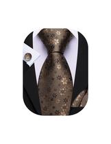 Juego de corbata Barry.Wang floral marrón de seda, longitud 150 cm