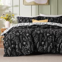 Juego de Edredón Bedsure California King Negro con Estampado Floral 3 piezas