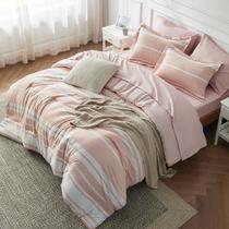 Juego de Edredón Bedsure Full 7 Piezas en Rosa Claro a Rayas