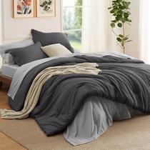 Juego de Edredón Bedsure para Cama Full Gris Oscuro 7 Piezas