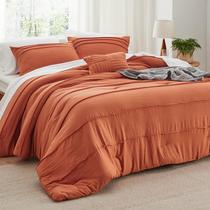 Juego de edredón Bedsure Queen con plisado pinchado color naranja quemado, 4 piezas Juego de edredón Bedsure Queen con plisado pinchado color naranja quemado, 4 piezas