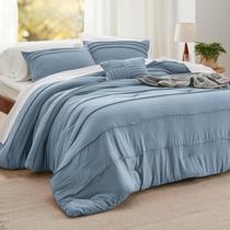 Juego de Edredón Bedsure Twin con Pliegues Pinch en Azul Claro Boho