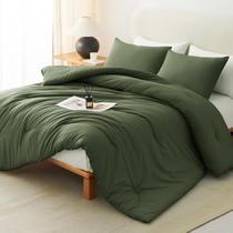 Juego de Edredón CozyLux Queen Verde Oliva Oscuro Acolchado 3 Piezas