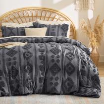 Juego de Edredón King Size Bedsure Gris Oscuro con Aplicaciones Boho 3 Piezas