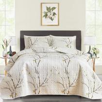 Juego de Edredón UOZZI para Cama King Size en Crema Blanco con Ramas Negras