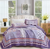 Juego de Edredón WONGS BEDDING Morado Tamaño Queen con 2 Fundas de Almohada