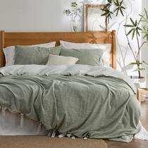 Juego de Funda de Edredón Bedsure Rayada Tamaño King Verde Alga Marina