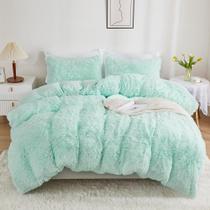 Juego de Funda de Edredón de Piel Sintética Esponjosa Verde Agua Talla King de annadaif