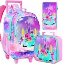 Juego de Mochilas con Ruedas AGSDON para Niñas con Unicornio 32x46x15 cm