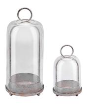 Juego de portavelas metálicos con cúpulas de cristal, estilo shabby blanco