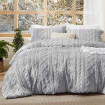 Juego de Ropa de Cama Bedsure King 264x229 cm Gris Claro Bohemio Bordado