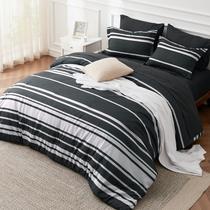 Juego de Ropa de Cama Bedsure King California 7 Piezas Rayas Negras