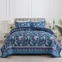 Juego de ropa de cama HoneiLife Edredón Queen Floral 3 piezas 230x240 cm