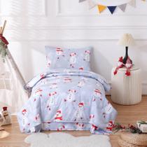 Juego de ropa de cama para niño pequeño JSD Muñeco de Nieve Azul 4 piezas Microfibra