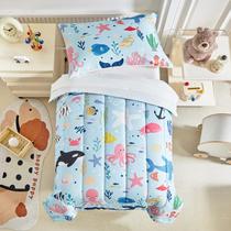 Juego de Ropa de Cama para Niños Pequeños Joyreap Tema Océano Azul Microfibra Juego de Ropa de Cama para Niños Pequeños Joyreap Tema Océano Azul Microfibra
