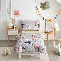 Juego de ropa de cama para niños pequeños UOZZI BEDDING gris con dinosaurios 4 piezas