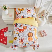 Juego de Ropa de Cama para Niños Pequeños UOZZI Ropa de Cama Animales de la Jungla 4 Piezas Naranja