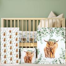 Juego de Ropa de Cuna para Bebé con Vaca Highland HunnmingRe 3 Piezas de Franela Juego de Ropa de Cuna para Bebé con Vaca Highland HunnmingRe 3 Piezas de Franela