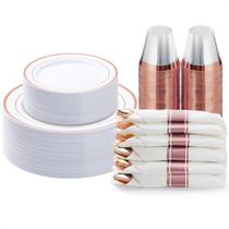 Juego de Vajilla BESTVIP 175 Piezas con Platos, Vasos y Servilletas en Oro Rosa Juego de Vajilla BESTVIP 175 Piezas con Platos, Vasos y Servilletas en Oro Rosa