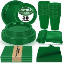 Juego de Vajilla Desechable de Plástico CLIYTICA Verde para 30 Invitados