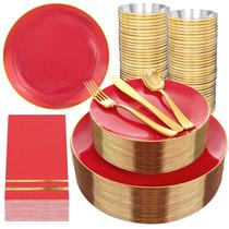 Juego de vajilla NOCCUR 350 piezas en rojo y dorado para 50 personas