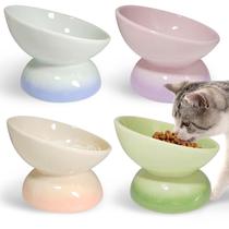 Juegos de 4 cuencos elevados para gatos de cerámica kathson anti vómitos de 120 ml