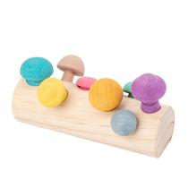 Juguete de recolección de setas de madera minewon Montessori con base