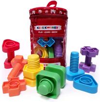 Jumbo Nuts and Bolts for Toddlers - Fine Motor Skills Rainbow Matching Game Montessori Toys for 12 3 Year Old Boys and Girls 12 pc Terapia Ocupacional Brinquedos Educacionais com Armazenamento de Brinquedos + eBook