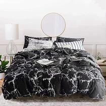 Jumeey Black Duvet Cover Queen Marble Bedding Sets Queen Black Marble Duvet Cover Full Size Preto e Cinza Bedding Cover Modern Men Women Teen Boy Gothic Marble Bed Abstract Black Bedding Full Set