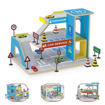 Junges Car Service Postinho e Garagem 90 JUNGES Brinquedo Educativo em MDF Sustentável com 5 Carrinhos e 12 Placas de Trânsito para Crianças A partir