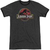 Jurassic Park Stone Logo Adulto Ringer T-shirt Jurassic Park Stone Logo Adulto Ringer T-shirt