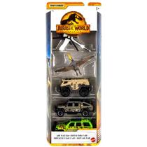 Jurassic World 4 Veículos e Mini Boneco Dinossauro - Matchbox Mattel HBH83